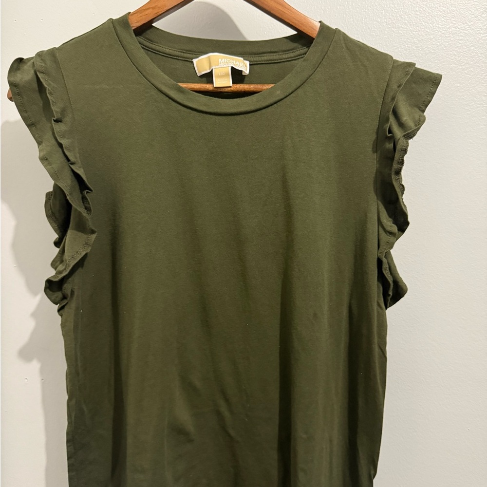 Michael Kors Olive Ruffle Sleeve Muscle Tee